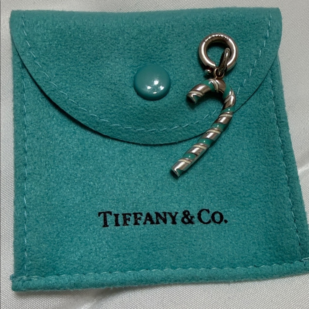 Tiffany & Co. Silver Candy Cane Charm with Teal Pouch. Brand new, never worn!